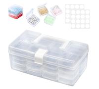 KYYGKY Boite Rangement Plastique Compartiment, Boîte de Rangement de Perles avec 32 Grilles Boîte à Bijoux Transparente Boîtes de Tri avec 2 Autocollants pour Bijoux, Strass, Vis, Petits Objets