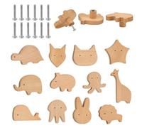 KYYGKY Lot de 12 boutons de placard en bois avec vis, poignées de tiroir en forme d'animal pour meubles, portes, commodes, cuisine, chambre à coucher, armoire - Lapin, lion, renard, chat