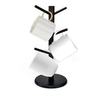 KYYGKY Porte-Gobelet à Café en Bois Avec 6 Crochets - Arbre à Tasses, Support Mug Suspendu pour Comptoir Cuisine (Noir)