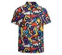 KyywDns Chemise boutonnée des années 80 pour homme - Style rétro hawaïen - Pour la plage - Néon - Disco - Chemise de fête amusante, Vintage des années 80 et 90, M