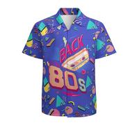 KyywDns Chemise hawaïenne à manches courtes boutonnée pour homme, 80s, XXL