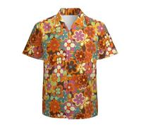 KyywDns Chemise hawaïenne à manches courtes boutonnée pour homme, Fleur hippie des années 70, XXL
