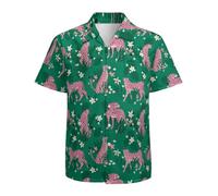 KyywDns Chemise hawaïenne à manches courtes boutonnée pour homme, rose/léopard, L