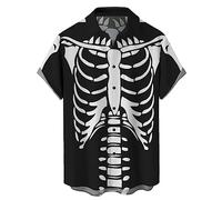 KyywDns Chemises de bowling d'Halloween à manches courtes pour homme, coupe hawaïenne, décontractée, boutonnée, chemise de plage, Squelette Halloween., XXL