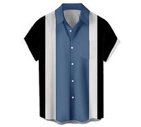KyywDns Chemises de bowling pour homme imprimées à manches courtes coupe droite hawaïenne décontractée chemise de plage boutonnée, Bowling Noir Bleu, M
