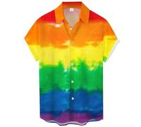 KyywDns Chemises de bowling pour homme imprimées à manches courtes coupe droite hawaïenne décontractée chemise de plage boutonnée, Arc-en-ciel 2, XXL