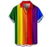 KyywDns Chemises de bowling pour homme imprimées à manches courtes coupe droite hawaïenne décontractée chemise de plage boutonnée, LGBT Rainbow, M