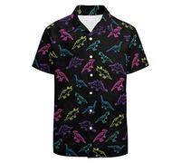 KyywDns Chemises des années 80 pour hommes Chemise boutonnée des années 90 Chemise de plage hawaïenne vintage rétro Chemise disco néon Chemise de fête drôle, dinosaure, L