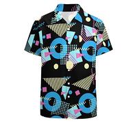KyywDns Chemises des années 80 pour hommes Chemise boutonnée des années 90 Chemise de plage hawaïenne vintage rétro Chemise disco néon Chemise de fête drôle, Cercles noirs, M