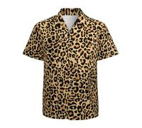 KyywDns Chemise hawaïenne à manches courtes boutonnée pour homme, Imprimé léopard guépard, L