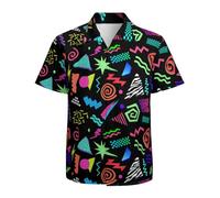 KyywDns Chemise hawaïenne à manches courtes boutonnée pour homme, 80s 90s, XXL