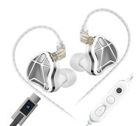 KZ Axas Écouteurs de jeu filaires avec basses profondes IEM pour jeu, appels vidéo, HiFi, suppression du bruit, compatibilité musicale pour téléphone (blanc, microphone USBC)