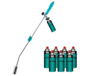 KZ GARDEN - Désherbeur Thermique Butane Gaz Professionnel 1300°C - 8 Cartouches Incluses - Brûleur Herbes Écologique Multi-usage (Allume-feu Barbecue/Cheminée, Dégivrage)