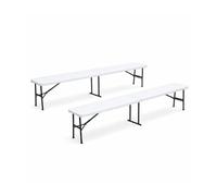 KZ GARDEN - Lot de 2 Bancs de Jardin Pliables Blancs 180 x 28 x 43.5H cm Banc Exterieur Interieur Camping Réception