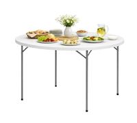 KZ GARDEN - Table Ronde Pliante Blanche Ø122cm Table d'appoint Interieur Exterieur Jardin Camping Réceptions