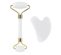 KZAQW 2 Pièces Kits De Massage Jade Roller Et Gua Sha, Rouleau Facial Anti-Âge, Traitement Des Poches Des Yeux, Sculpte La Ligne De La Mâchoire, Réduit Les Rides