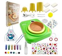 KZARYVEXIS Tour de Poterie Électrique Enfants, Kit d'Activité Manuelle Créative avec Argile Autodurcissante, Peintures, Tablier, Cadeau Idéal Filles Garçons 3+ Ans (Dinosaure vert)