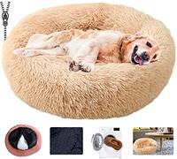 KZhanmy Panier Chien Rond Dehoussable,Coussin Apaisant Tapis Chien Anti Strss et Lavable,Lit pour Chien Moelleux Confortable Donut Peluche Canapé,Nid Pillow Grande Moyen- Beige|| S-50cm/19.6in