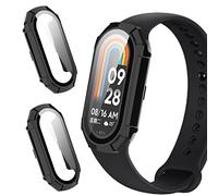 KZIOACSH 2 Pièces Compatible avec Coque Xiaomi Smart Band 8/Mi Band 8 + Verre Trempé,[Anti-Rayures] TPC Coque et 9H dureté Verre Trempé (Noir + Noir)