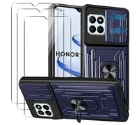 KZIOACSH Coque Honor 70 Lite/Honor X8 5G/Honor X6 avec 3 Verre Trempé,Heavy Duty Antichoc Bumper Housse,Couvercle de caméra à glissière+360°degrés Béquille à Bague de Rotation,Bleu