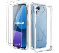 KZIOACSH Coque pour Fairphone 5 + 3 Pièces Protection écran，Coins Renforcés Souple Etui Mince Silicone TPU Antichocs Case，Transparent