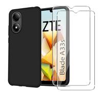 KZIOACSH Coque pour ZTE Blade A33s + 2 Pièces Protection écran, Anti-Chocs Anti-Rayure Black Souple Forte Protection TPU Cover Case Etui Bumper,Noir