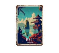 KZIWQ Affiche de voyage Bali Indonésie, plaque métallique vintage, pub, club, café, bar, décoration murale, affiche de style rétro, 20 x 30 cm