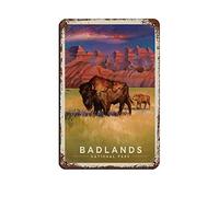 KZIWQ Affiche de voyage vintage Badlands Bison, affiche rétro en métal, peinture sur fer rétro pour bar, caverne, café, famille, garage, affiche, décoration murale, 30 x 40 cm