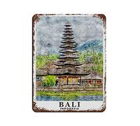 KZIWQ Affiche de voyage vintage Bali Indonésie Affiche rétro Plaque en métal Peinture sur fer rétro pour bar Homme Cave Café Famille Garage Affiche Décoration murale 15x30cm