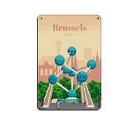 KZIWQ Affiche de voyage vintage de Bruxelles en Belgique, affiche rétro, plaque en métal, peinture sur fer rétro pour bar, caverne, café, famille, garage, affiche, décoration murale, 20 x 30 cm