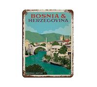 KZIWQ Affiche rétro de voyage vintage en Bosnie-Herzégovine, panneau en métal, peinture sur fer rétro pour bar, caverne, café, famille, garage, décoration murale, 20 x 30 cm