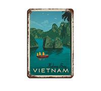 KZIWQ Panneaux en métal Vietnam Baie d'Halong Drôle Voyage Étain Signes Bar Café Maison Chambre Art Plaque Murale Décor Cadeau Extérieur Intérieur 15x30cm