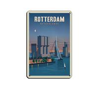 KZIWQ Panneaux Vintage Panneaux Métalliques Rotterdam Pays-Bas Voyage Panneaux Étain Vintage Drôle Bar Club Cave Maison Cuisine Décoration Murale Art Rustique Panneau 20x30cm