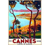 KZIWQ Plaque en métal Cannes Côte d'Azur France Côte d'Azur Rétro Décor Art Signe Maison Cuisine Bar Café Club Cave Décoration Murale Vintage Voyage Plaque en Étain 30x40cm