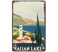 KZIWQ Plaque en métal des lacs italiens vers 1928, décoration vintage amusante pour la maison, la cuisine, le bar, le café, le club, la grotte, décoration murale, plaque en étain rétro, 20 x 30 cm