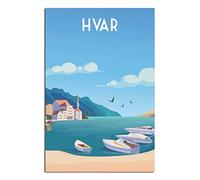 KZIWQ Plaque en métal Hvar Croatie Plage Plaque en métal Voyage Art vintage Décoration murale Panneau Maison Cuisine Bar Patio Grotte Décoration drôle 20x30cm