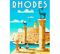 KZIWQ Plaque en métal Île de Rhodes Grèce Îles grecques Art Plaque Décoration d'intérieur Café Bar Chambre Décor vintage 15x30cm