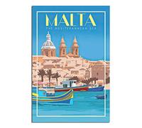 KZIWQ Plaque en métal Méditerranée Malte Cathédrale Mer Navires Plaque en métal Voyage Art vintage Décoration murale Panneau Maison Cuisine Bar Patio Grotte Décoration drôle 15x30cm