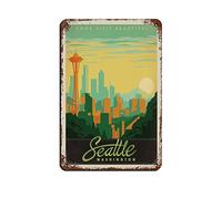 KZIWQ Plaques en étain vintage Seattle Skyline Metal Travel Tin Signs Décoration murale pour café bar pub maison 15x30cm