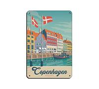 KZIWQ Plaques en métal Copenhague Danemark Plaques de voyage en métal Décoration murale pour café Bar Pub Maison 15x30cm
