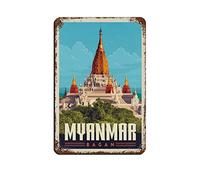 KZIWQ Plaques en métal vintage Myanmar Bagan Travel Tin Signs Metal Poster Wall Decor Office Cafe Bathroom Badroom 20x30cm