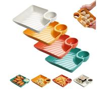 KZJXMH Assiette Séparée De Sauce, Assiettes De Trempage Pour Les Boulettes, Plateau De Boulettes En Plastique Avec Compartiment De Sauce De Trempage Pour Sushi, Taco Salsa, Légumes(4pcs-D)