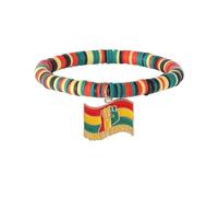 KZL Bracelet de surfeur Heishi pour homme et femme Juneteenth - Bracelet extensible en argile polymère - Histoire noire - Poing de puissance africaine - Carte de l'Afrique - Bracelet à breloques