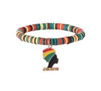 KZL Bracelet de surfeur Heishi pour homme et femme Juneteenth - Bracelet extensible en argile polymère - Histoire noire - Poing de puissance africaine - Carte de l'Afrique - Bracelet à breloques