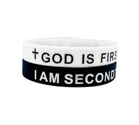 KZL Bracelets inspirants « God is first im second » - Bracelets en caoutchouc pour femme et homme - Versets de la Bible gravés - Bracelet en silicone - Bijoux religieux - Cadeaux religieux, 4.8cm