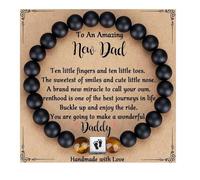 KZL Cadeau pour la première fois pour papa, cadeau incroyable pour nouveau papa, cadeau de nouveau papa pour homme, bracelet extensible en perles de pierre naturelle, bracelet à breloques en forme