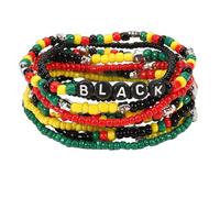 KZL Ensemble de bracelets africains Juneteenth en perles de bois noir pour homme et femme 1865 avec disque en vinyle et argile empilable, bracelet de surfeur Heishi, 4.8cm, Vinyle, Agate
