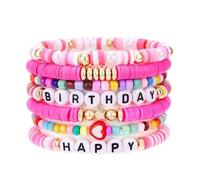KZL Ensemble de bracelets Heishi de surfeur pour femme - Bracelets extensibles en perles d'argile - Jolis ballons d'anniversaire - Bracelets à breloques empilables - Cadeaux de fête d'anniversaire