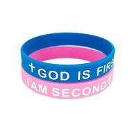 KZL Lot de 6 bracelets inspirants « God is First IM Second » - En caoutchouc - Pour homme et femme - Versets de la Bible gravés - Croix - Bijoux religieux - Cadeaux religieux