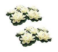 Kznifmk 12Pcs Fleurs Flottantes Artificielles de Lotus de Mousse, avec des Ornements de Garniture de NéNuphar, Blanc Ivoire, Parfait pour Patio Pond Piscine Aquarium